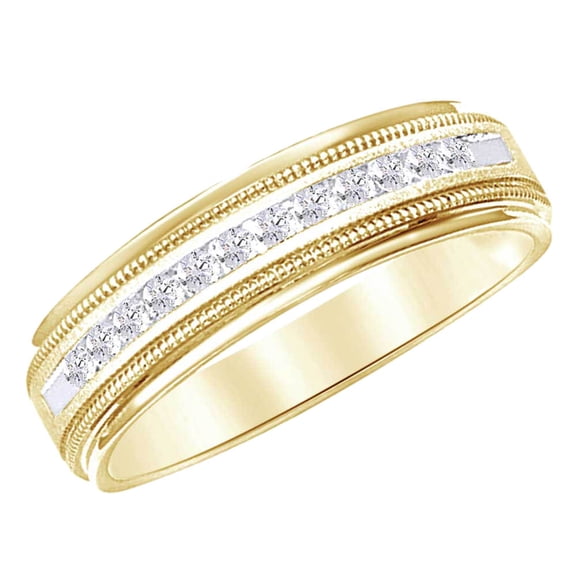 AFFY Round Shape White Natural Diamond Eternity Band Ring In 10k Yellow Gold (1 cttw) Ring Size-4