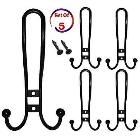 Heavy Duty Coat and Hat Hook with Ball Tip, Wall Tri-Hook 5 Pack (screws included), Wall Mount, Oil Rubbed Bronze-5