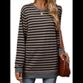 thumbnail image 3 of Camisa Informal de Larga A Rayas para Mujer, , con Cuello Redondo, Ajustada, Holgada, Básica Café Negro XL, 3 of 10