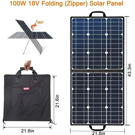 

100W 18V Portable Solar Panel FF FLASHFISH Foldable Solar Charger with 5V USB 18V DC Output Compatible with Portable Generator Smartphones Tablets and More