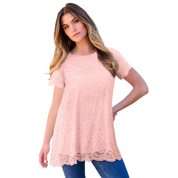 Roaman's Women's Plus Size Allover Lace Swing Tee