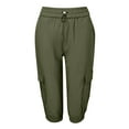 thumbnail image 5 of Lixiuxyad Business Casual Pants Women's Elastic Waistband Pocket Solid Color Quarter Workwear Pants Green, 5 of 5