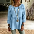 thumbnail image 4 of thefmos Women Plus Size Fall Round Neck Long Sleeve Tunic Tops Solid Boho Casual Pullover Blouses Loose Flowy Shirts for Curvy Women Vacation Outfits, Light Blue 3XL, 4 of 8
