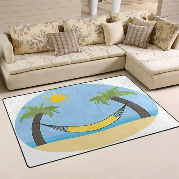 Beach Palm Trees Soft Polyester Area Rug 31''x20'', Non Slip, Memory Foam, Water Absorbent