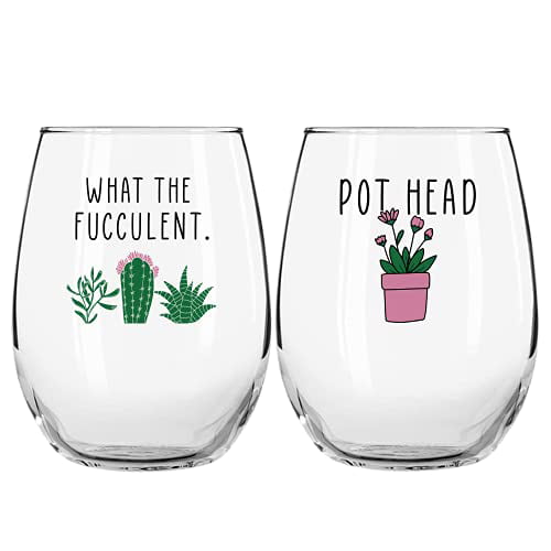 10 oz Wine Glass Goblet Funny Cactus Succulent Whats Up Succu 