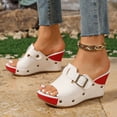 thumbnail image 2 of Platform Wedge Sandals for Women Suede Open Toe Slip on Slides Dressy Summer Fashion Color Block Wedges Heels Red Size 7.5, 2 of 7