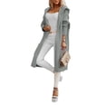 thumbnail image 4 of Langwyqu Solid Color Autumn Winter Open Front Casual Loose Hooded Cardigan Hooded Outerwear, 4 of 5