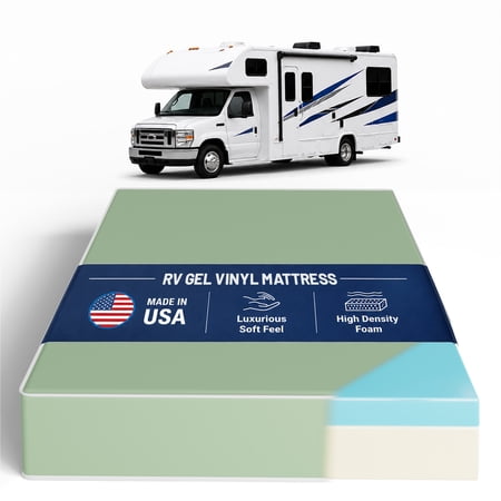 Continental Sleep, 10-Inch Gel Memory Foam RV Mattress Replacement with Vinyl Cover, Medium Firm & Waterproof, Travel Camper Trailer Truck and Bunk, Pressure-Relief Support, 75" x 28"