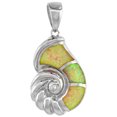 thumbnail image 1 of Sterling Silver Synthetic Pink Opal Seashell Pendant Hand Inlay Cubic Zirconia Accent 1 1/8 inch tall, 1 of 1