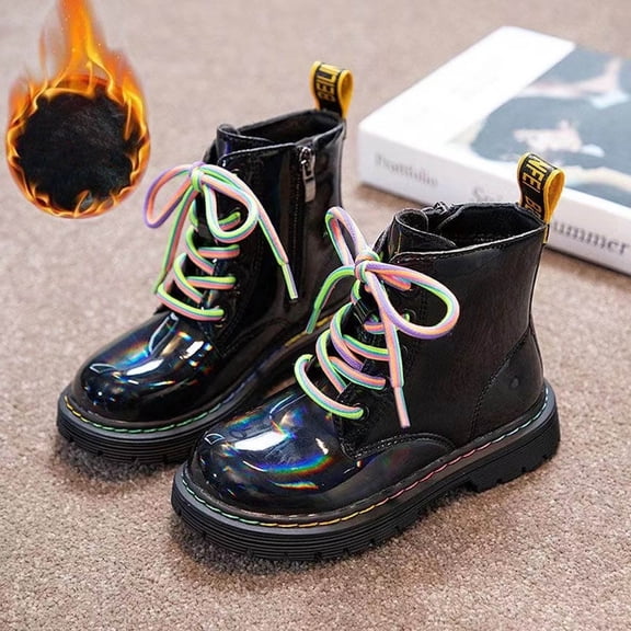 Eltusu Girls Ankle Boots, Lace-up Windproof Non Slip Thermal Winter Booties Shoes Multicolor Size 12(Little Kids)