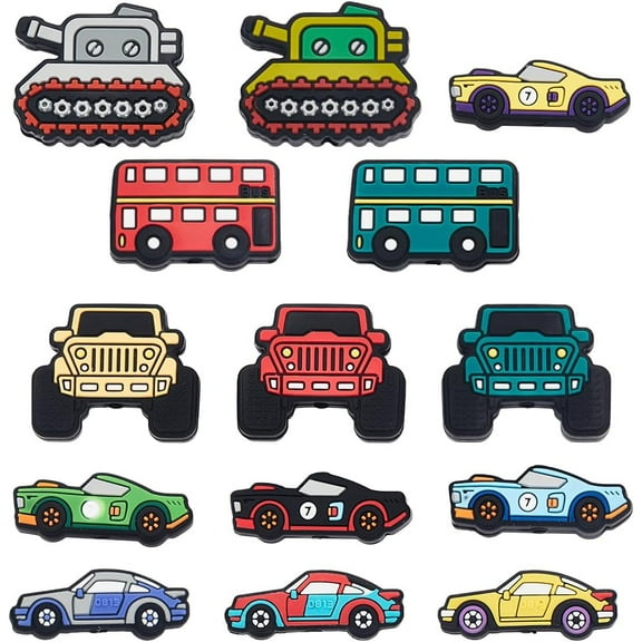 1 Box 14Pcs Car Silicone Beads Silicone Beads Bulk Loose Spacer Truck Tank Bus Red Green Car Beads for Jewelry Making Supplies DIY Accessories Keychain Necklace Bracelet Crafting Beginners DIY
