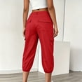 thumbnail image 4 of Hurxie Cargo Capri Pants for Women High Waisted Elastic Knit Waist Casual Capris Trousers Cropped Pants Red,S, 4 of 8
