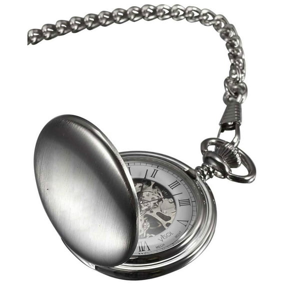 Visol Quinn Brushed Chrome Mechanical Pocket Watch