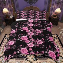 Manfei Romantic Pink Rose Full Size Comforter Sets, Western Valentines Day Bedding Comforter Set, Teens Adult Men Women Reversible Bedding Sets, Microfiber Bedroom Decor, 3-Piece