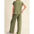 thumbnail image 5 of Women'S Two-Piece Casual Ribbed Knit Short-Sleeved Top, Wide-Leg Pants, Home Wear, Travel Sportswear Army Green M, 5 of 9