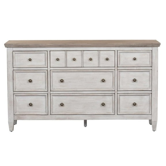 Bowery Hill Mid-Century Wood 9 Drawer Dresser in White