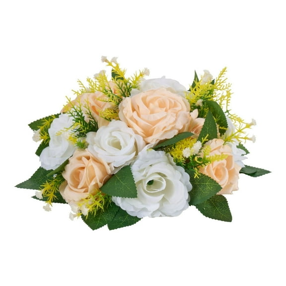 Artificial Flower Balls 10PCS, 9.5 Inch Rose Centerpieces for Wedding, Champagne & White Silk Flower Arrangements for Home Decor