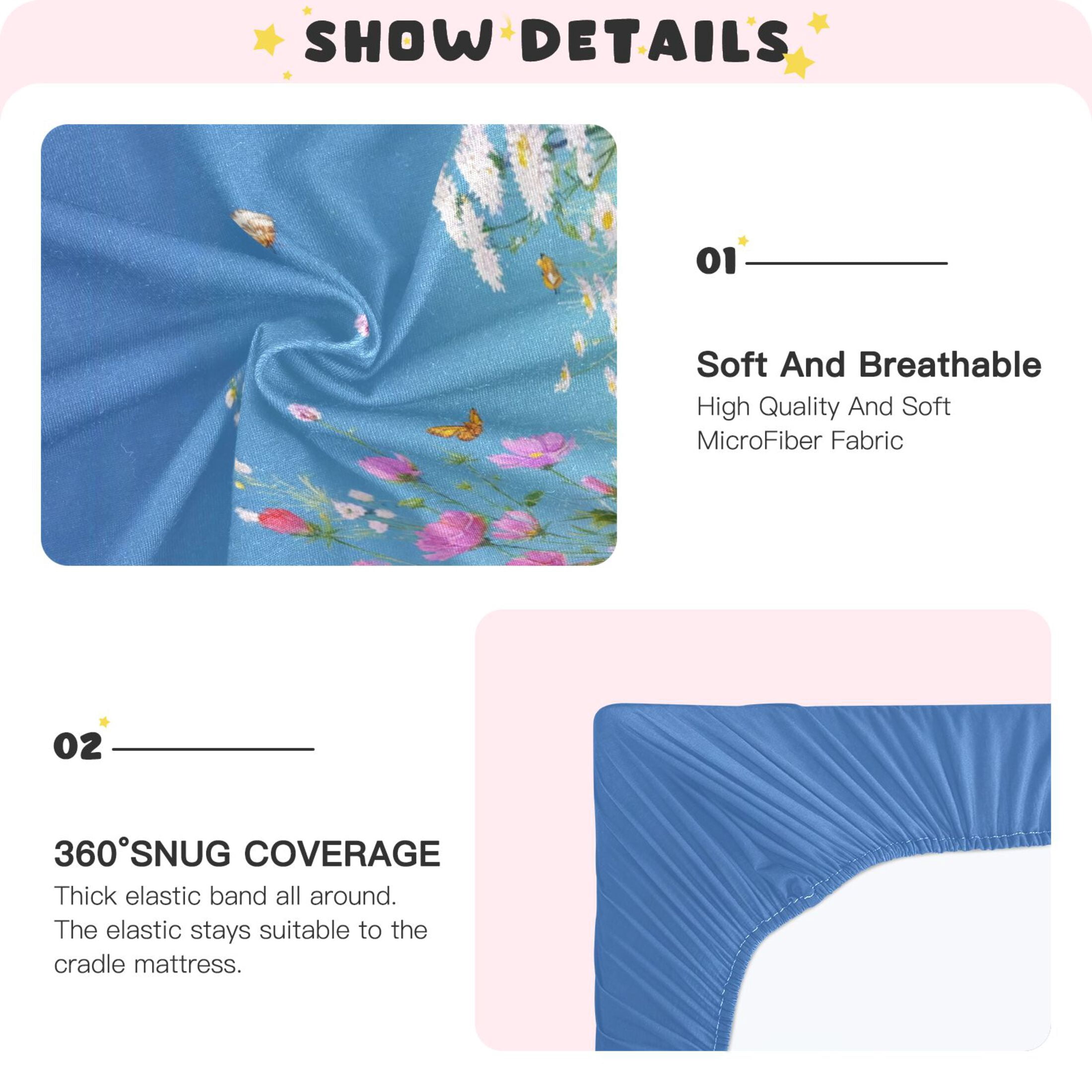 Baby Essentials 52”x 28”- Standard Cotton-like Modal Elastic- Wild Flowers Design Crib Sheets for Newborns and Toddlers