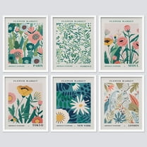 PixonSign Framed Canvas Print Wall Art Set - Multicolor Floral Botanical Flower Market Posters - Set of 6 Vintage Retro Antique Mixed Media Country Cultural Art Wall Décor - 11"x14"x6 White