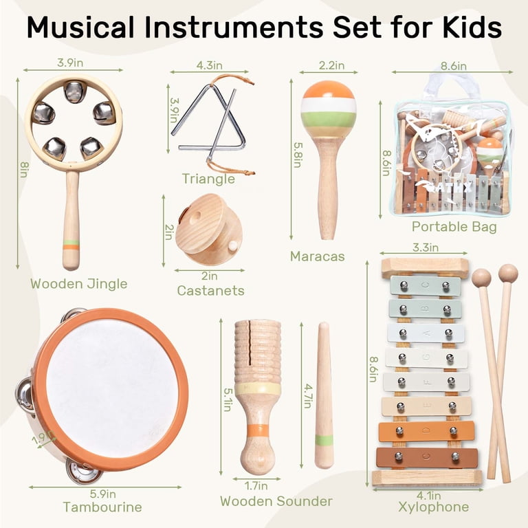 OATHX Wooden Xylophone & Tambourine Set, 7-Piece photo 6