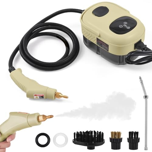 Feiniao Limpiador a vapor de alta presión de 2500 W, máquina de limpieza a vapor presurizada de alta temperatura, limpiadores a vapor portátiles de 1100 ml y 3 barras con 3 cabezales de cepillo para u