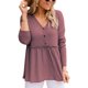 thumbnail image 1 of Blusa con botones y volantes y dobladillo suelto para el hogar y la oficina, color rosa, talla S - Blusa de manga larga con escote en V y mezcla de poliéster, 1 of 7