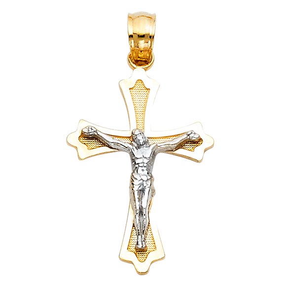 Ioka-14K Two Tone Gold Jesus Crucifix Cross Religious Charm Pendant For Necklace or Chain