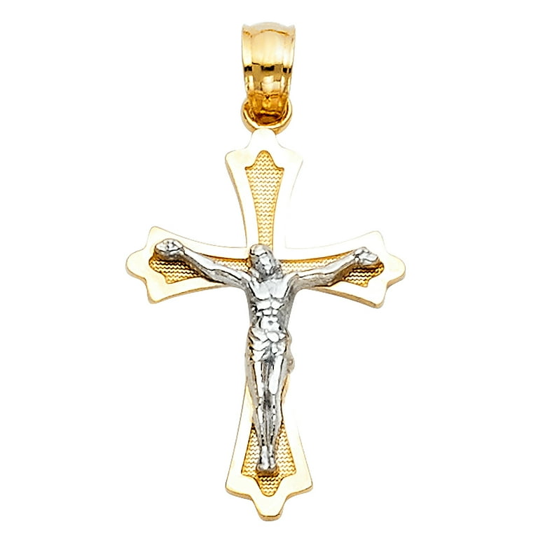 Ioka-14K Two Tone Gold Jesus Crucifix Cross Religious Charm