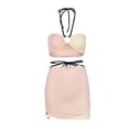 thumbnail image 4 of Seyurigaoka Women Sexy 2Pcs Suit Sets, Patch Color Pattern Sleeveless Hanging Neck Crop Vest High Waist Half Dress, 4 of 10