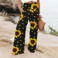 thumbnail image 2 of XFLWAM Women's Casual Wide Leg Palazzo Pants High Waisted Smocked Lounge Trousers with Pockets Black Yellow XL, 2 of 6