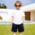 thumbnail image 2 of CUZIBR Boys Baby Toddler Summer Cargo Shorts Casual Cartoon Print Solid Color Multi Pockets Elastic Waist Wide Leg Baggy Short Pants Outdoor Cozy Summer Hiking Fishing Bermuda Shorts,Navy,5-6 Years, 2 of 7