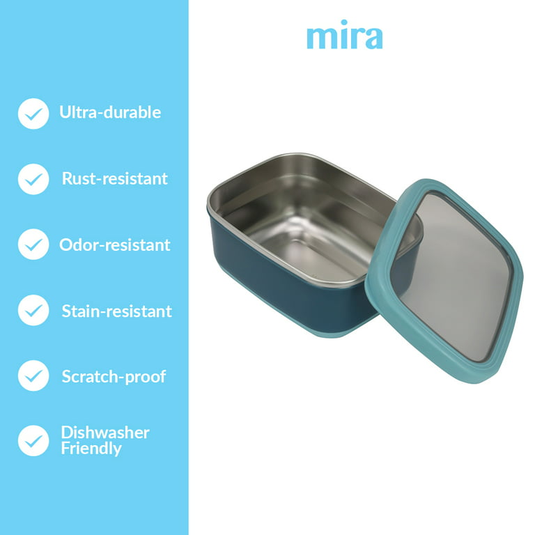 MIRA 20oz Stainless Steel Lunch Container with Two 6oz Snack Containers,  Locking Lids, Frost