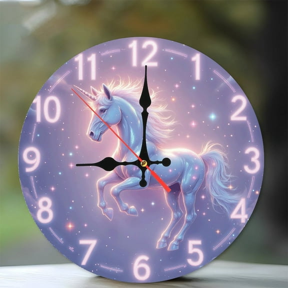 Glowing Unicorn Wall Clock for Home Decor 10-Inch Silent Wooden Wall Clock, Battery Operated (AA Batteries Not Included), Artistic Home Decor