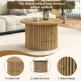 thumbnail image 3 of Coffee Table - Round With Drawer And Robust Vertical Slat Architecture Living Room Rustic Setup, 3 of 5