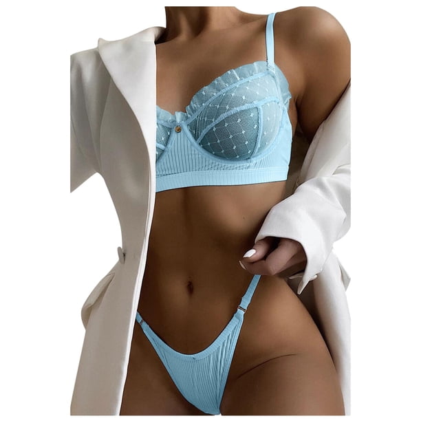 Gibobby Ropa interior mujer sexy Lencería de Encaje para Mujer, con Cierre Frontal, Cuello en V, camisón Sexy(Azul celeste, XG)
