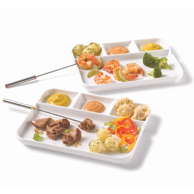 Starfrit Fondue and Appetizer Plates â?? Set of 2 Large Porcelain Plates â?? Stackable Dinnerware for Fondue, Sushi & Raclette â?? Dishwasher Safe - White