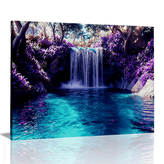 Topbout Art Enchanted Waterfall Purple Blossom Modern Fantasy Canvas Wall Art Gallery Wrapped for Living Room 12x 8 inch