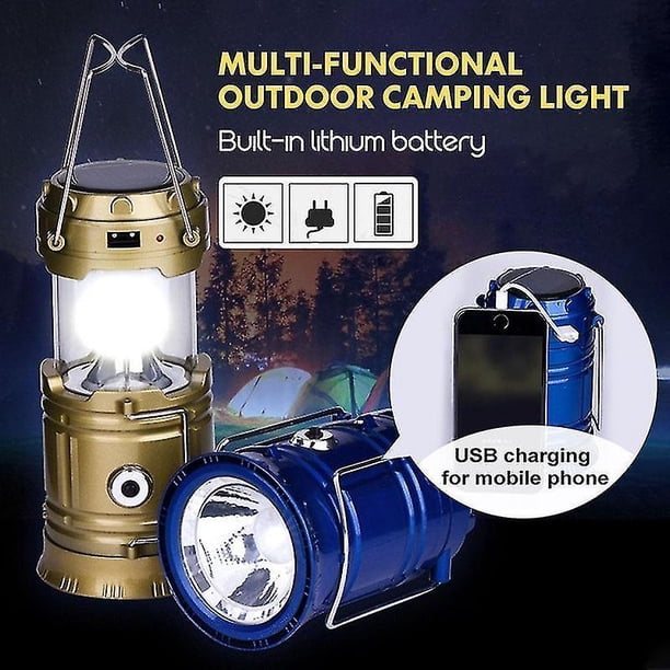 Luz de camping al aire libre multifuncional Lámpara de camping solar portátil recargable (dorado)