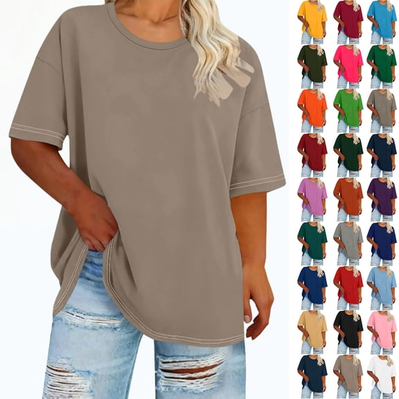 Vibrex Women's Plus Size Round Neck Short Sleeve Basic Top, T-Shirt Summer Half Sleeve, Casual Comfort Pure Color Daily Wear Casual Loose Fit Cotton Tunic Tops