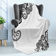 thumbnail image 4 of East Soft Flannel Fleece Throw Blanket, Floral Corner Ornaments with Swirls and Blossoms Monochrome Folkloric Inspirations, Cozy Plush for Indoor and Outdoor Use, 70" x 90", White Black, by Ambesonne, 4 of 5