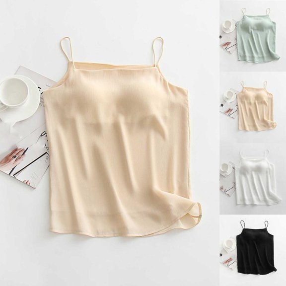 Women's Chiffon V-Neck Camisole with Built-In Bra, Sleeveless Top for Daily Wear and Pajamas