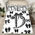 thumbnail image 2 of Feelyou Leopard Print Letter Twin Sheet Sets, Fashion Bowknot Monogrammed D Twin Fitted Sheet, Cool Girl Ribbon Flat Sheet, Luxury Bedroom Decor, 3-Piece, 2 of 7