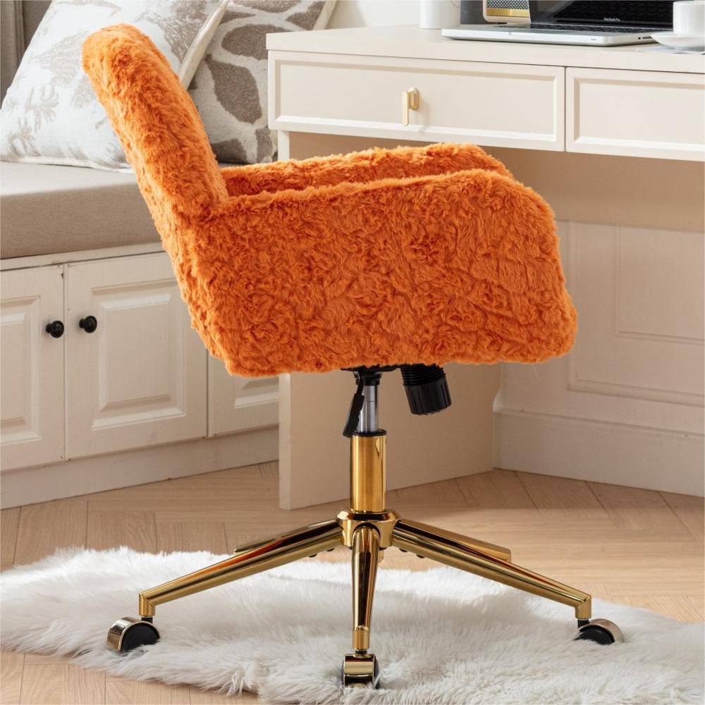 Office Chair,Home Office Chair with Golden Metal Base,Adjustable Desk Chair Swivel Office Chair,Vanity Chair,Orange