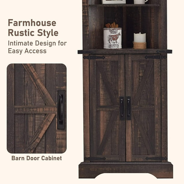 OKD Farmhouse Tall Corner Cabinet with Barn Door Adjustable Shelves 68 Rustic Wood Corner Cabinet with Storage Cabinet for Bathroom Kitchen Dark
