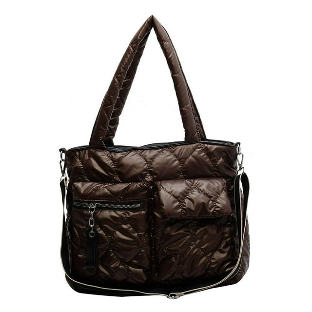 Autumn Winter Crossbody Bags Large Down Padded Shoulder Shopping Bags (Coffee)