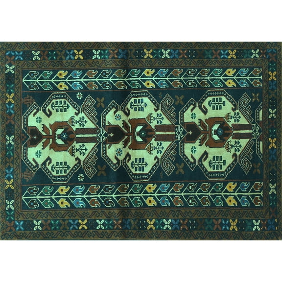 Ahgly Company Machine Washable Indoor Rectangle Persian Turquoise Blue Traditional Area Rugs, 5' x 7'