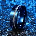 thumbnail image 2 of Wedding Rings Men Women 8mm Blue Tungsten Band Thin Line Inspired Meteorite, 2 of 3