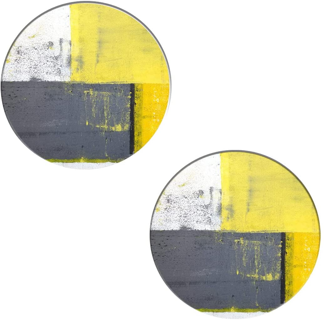 Drink Coasters Absorbent Natural Ceramic Stone Bar Coasters Set of 2 Or 4 Or 6 Group Yellow and Gray Apply Cup Mat with Cork Backing Housewarming Gifts for Home Kitchen Decorations