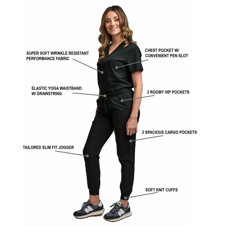 Green Town Scrubs for Women Scrub Set - Jogger Pant and Tuck-In V-Neck Top,  5 Pockets, Yoga Waistband, Nursing Uniform