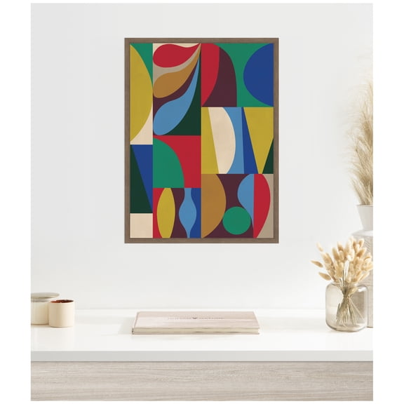 Kate and Laurel Framed Canvas Wall Art Print Abstract 04 by Rachel Lee, 18 x 24 Sylvie Walnut Frame, Modern Contemporary, Abstract Art for Wall Decor